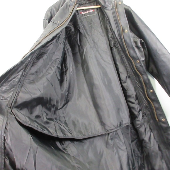 Charles Klein Genuine Leather Trench Coat Men XL Black Full Length Gothic 2320 - Picture 5 of 16